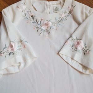 Vintage Christie‎ & Jill floral embroidered  sheer top shoulder pads size 14